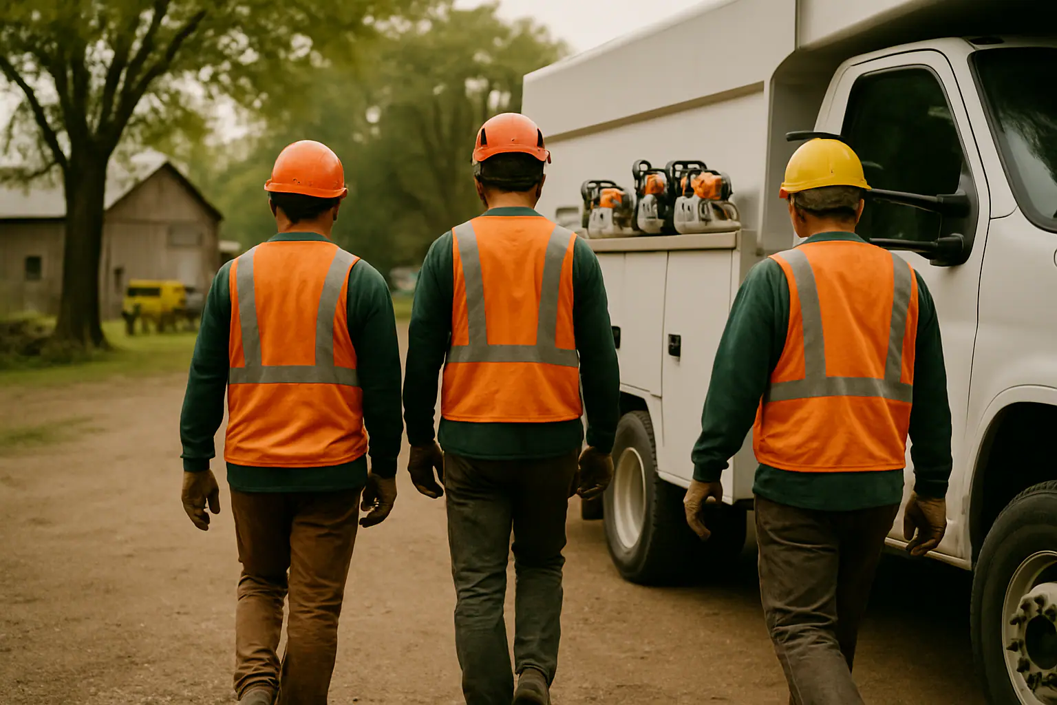 Bramlett's Tree Trimming crew members on a work site in Missouri