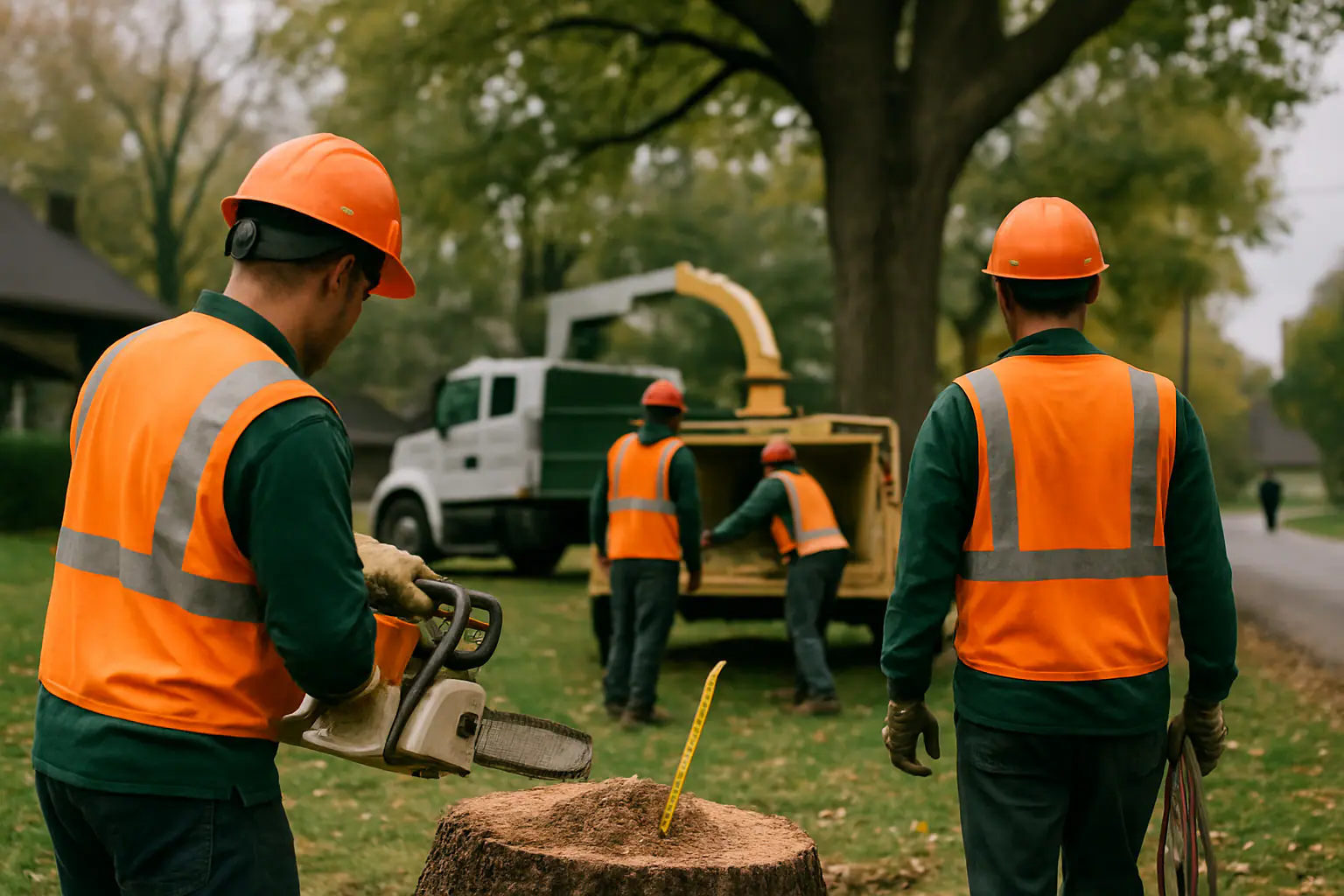 Close-up of stump grinder teeth cutting below ground level