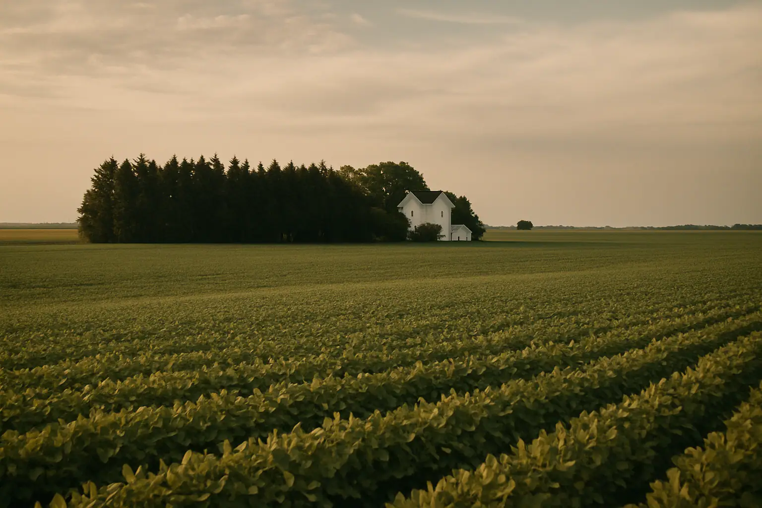 Shelterbelt trees protecting a farmhouse near Norborne, Missouri